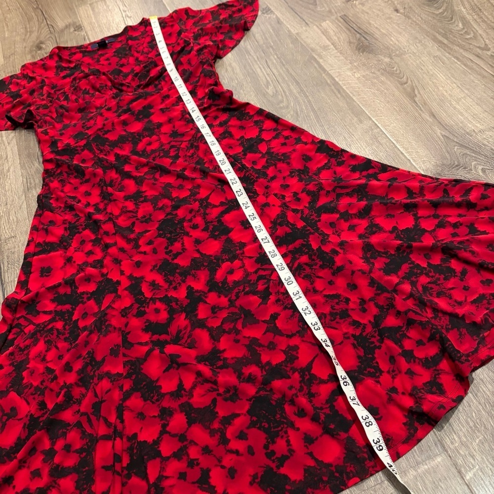 Chaps Dress Dark Floral Red Flutter Sleeve Midi Office Fit Flare Surplice S - Picture 12 of 14